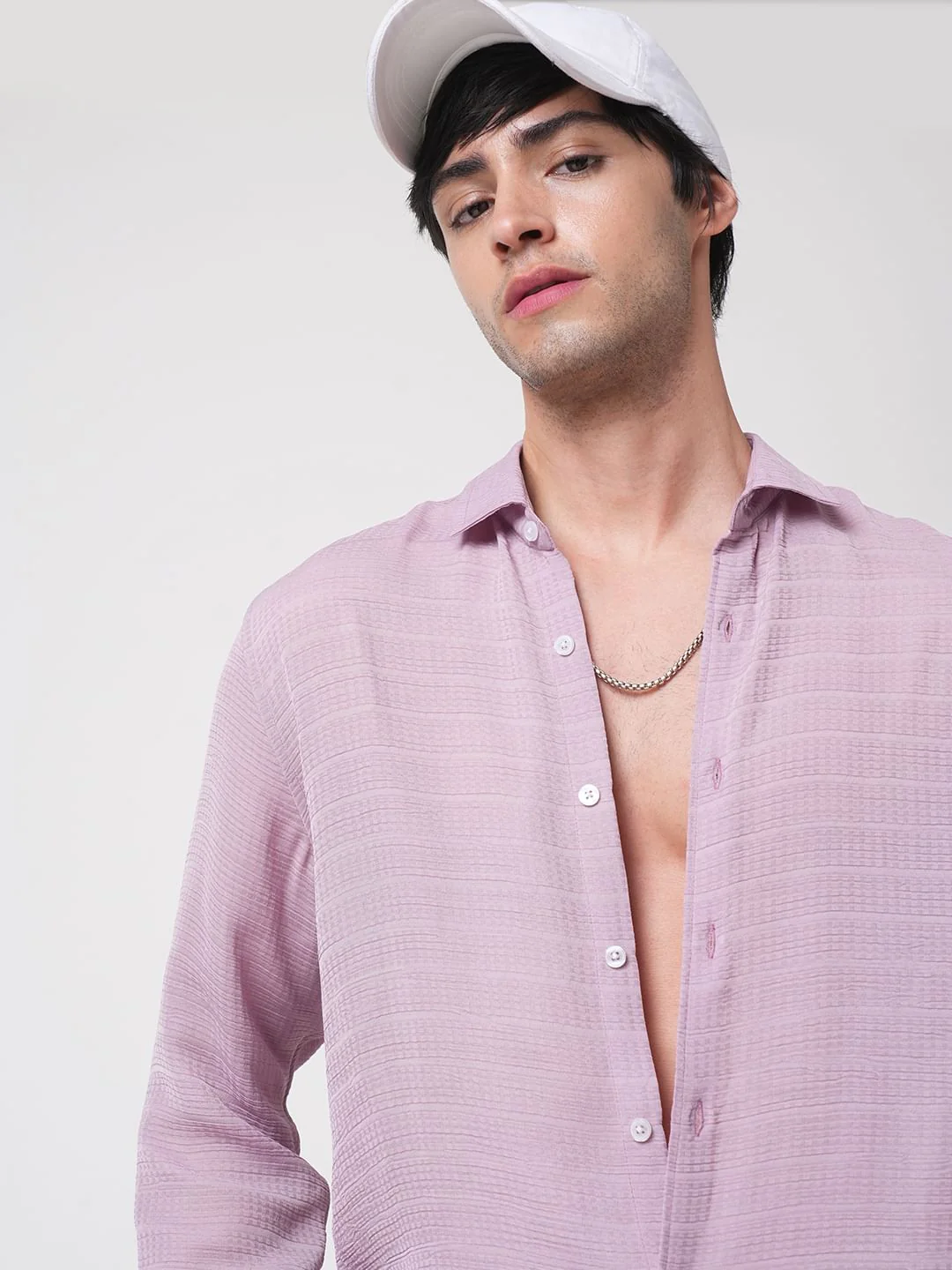 Lilac Textured Chiffon Shirt - Image 4