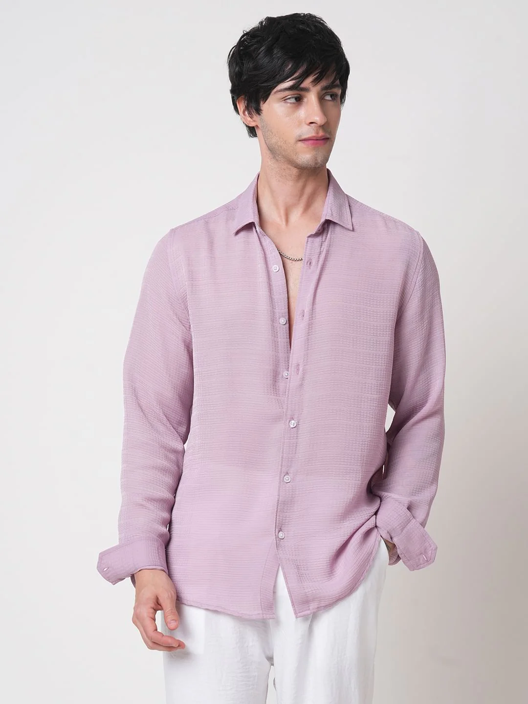 Lilac Textured Chiffon Shirt - Image 5