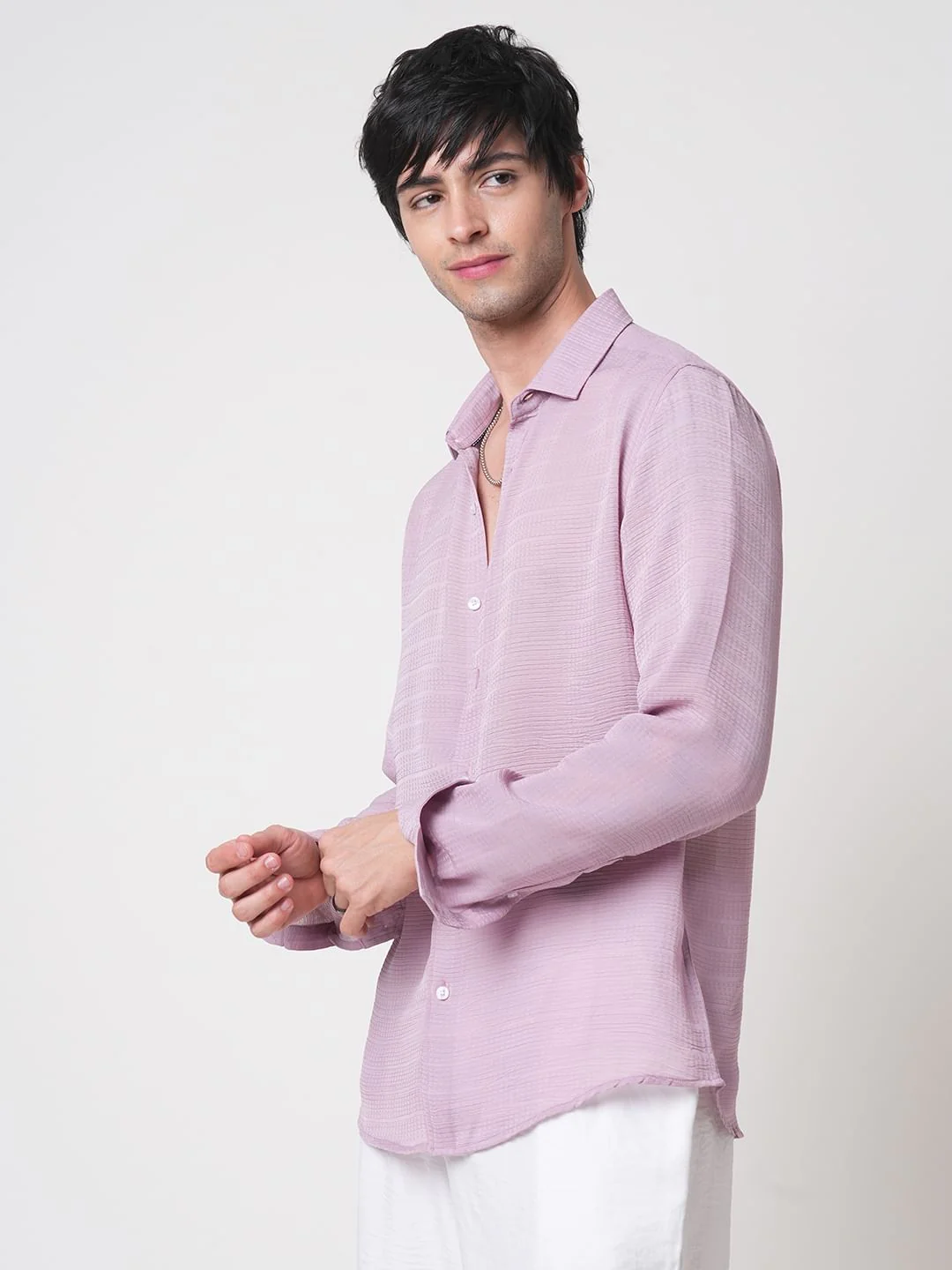 Lilac Textured Chiffon Shirt - Image 6