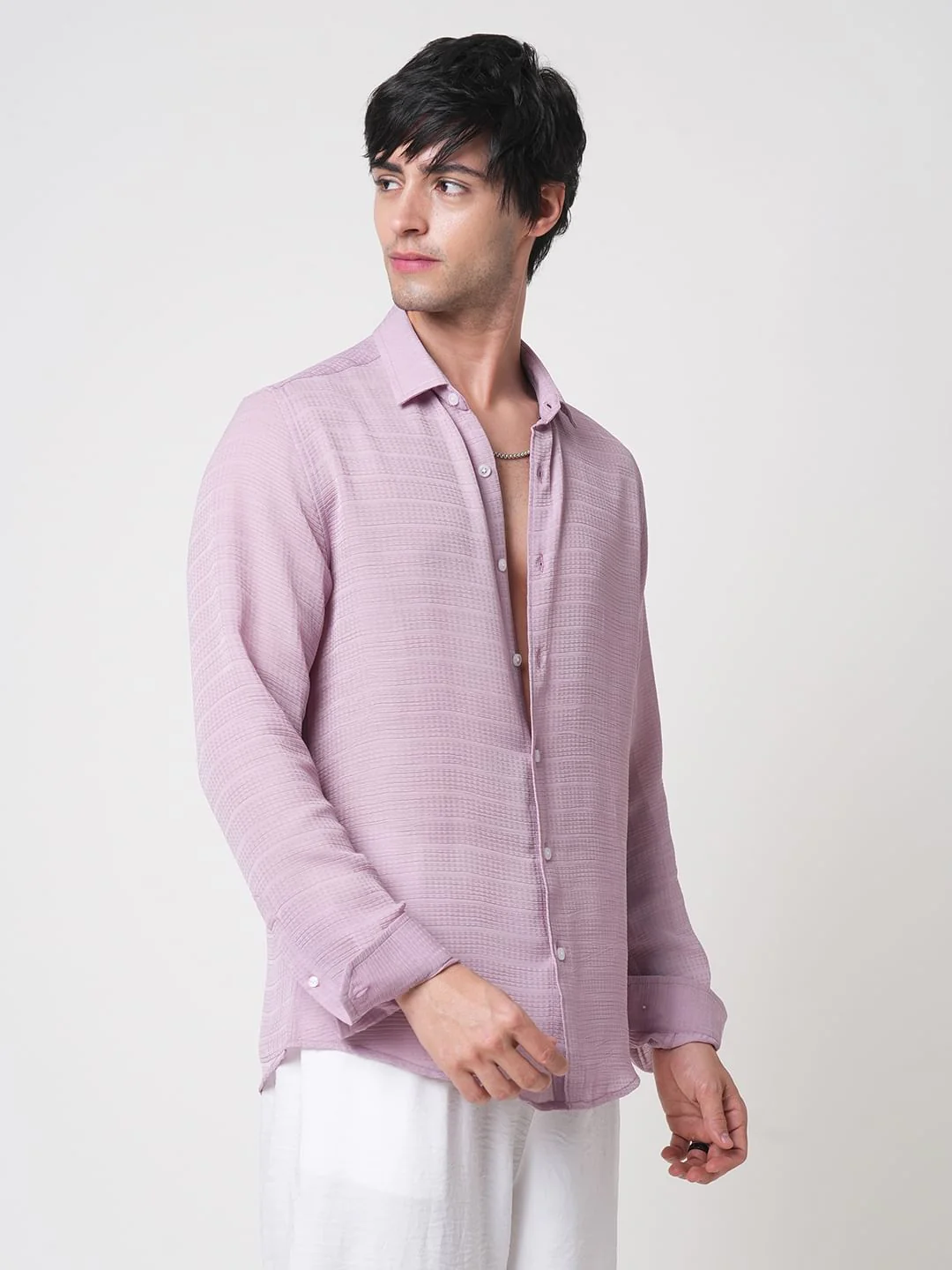 Lilac Textured Chiffon Shirt - Image 7