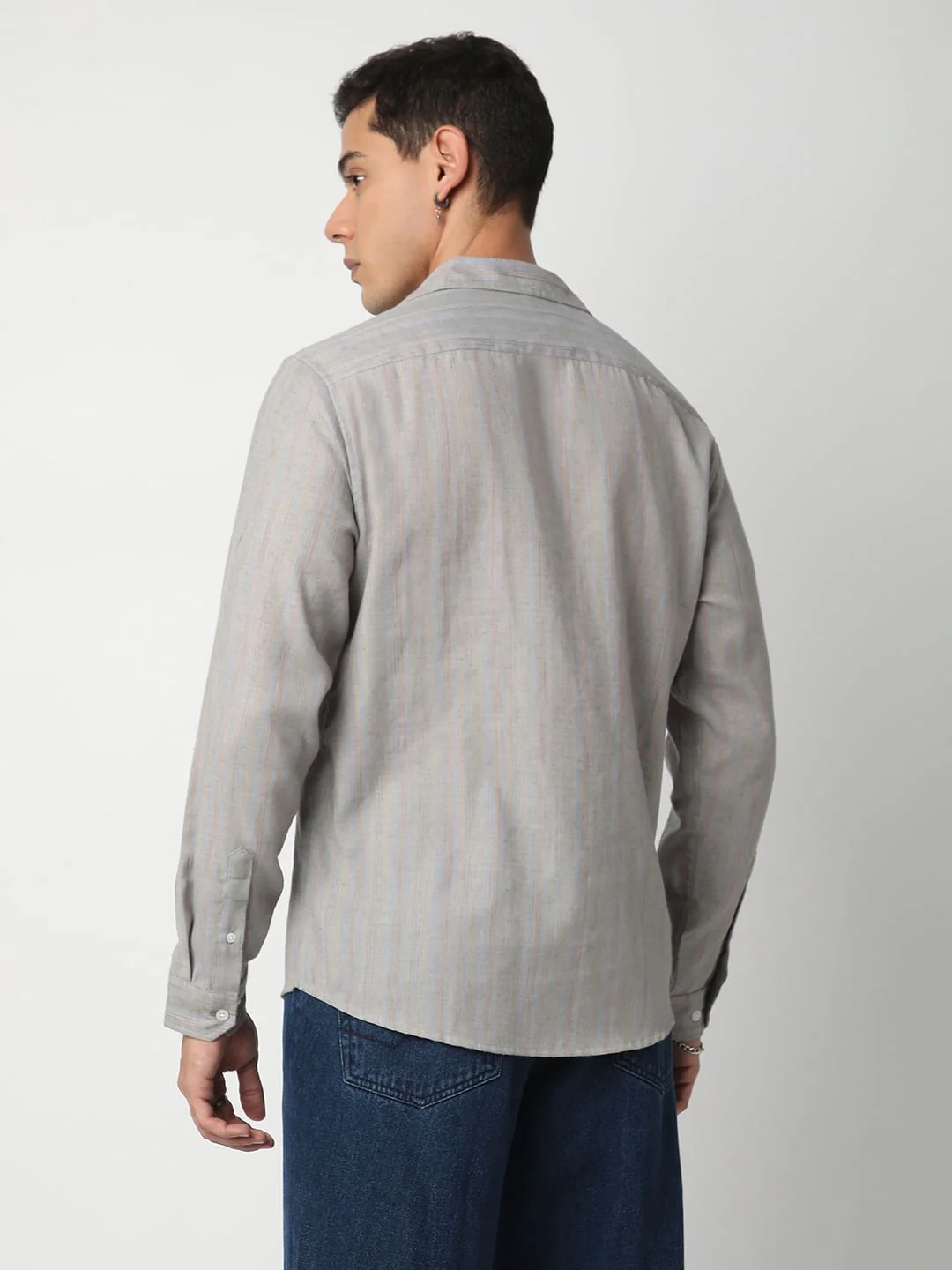 Linen Evanesce Grey Multicolour Striped Shirt - Image 6