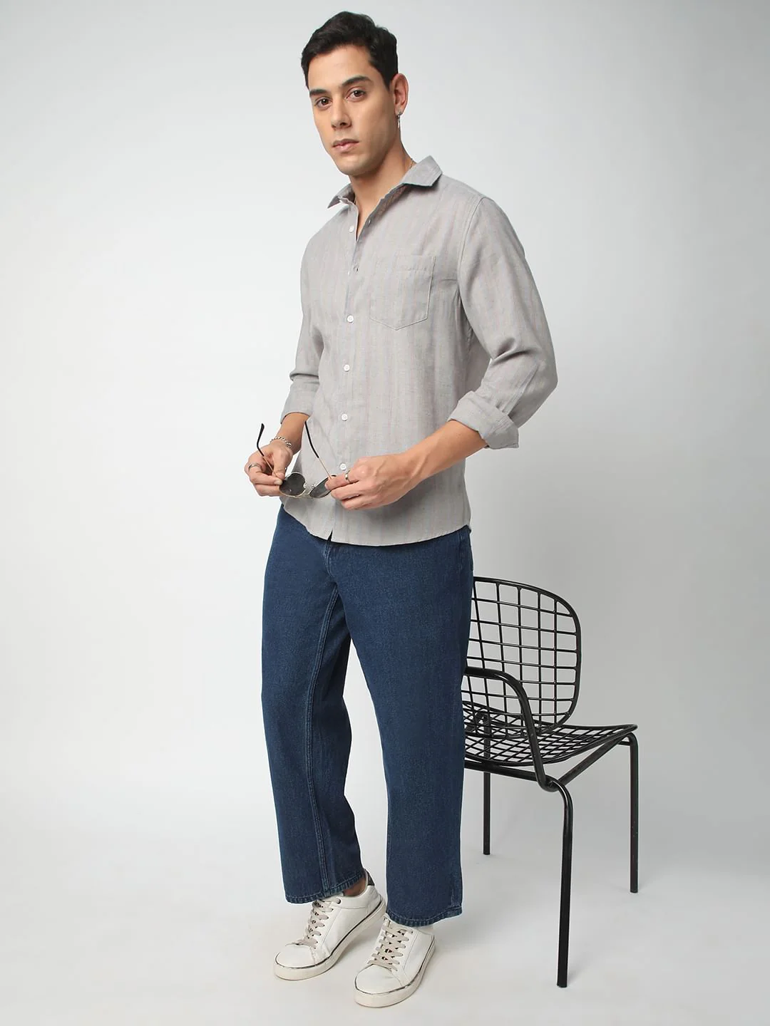 Linen Evanesce Grey Multicolour Striped Shirt - Image 7