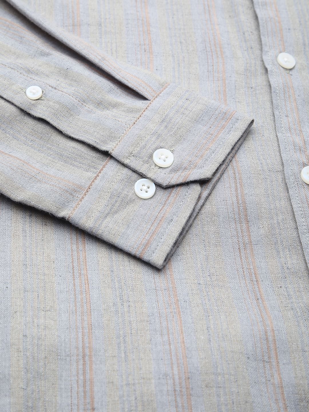 Linen Evanesce Grey Multicolour Striped Shirt - Image 8