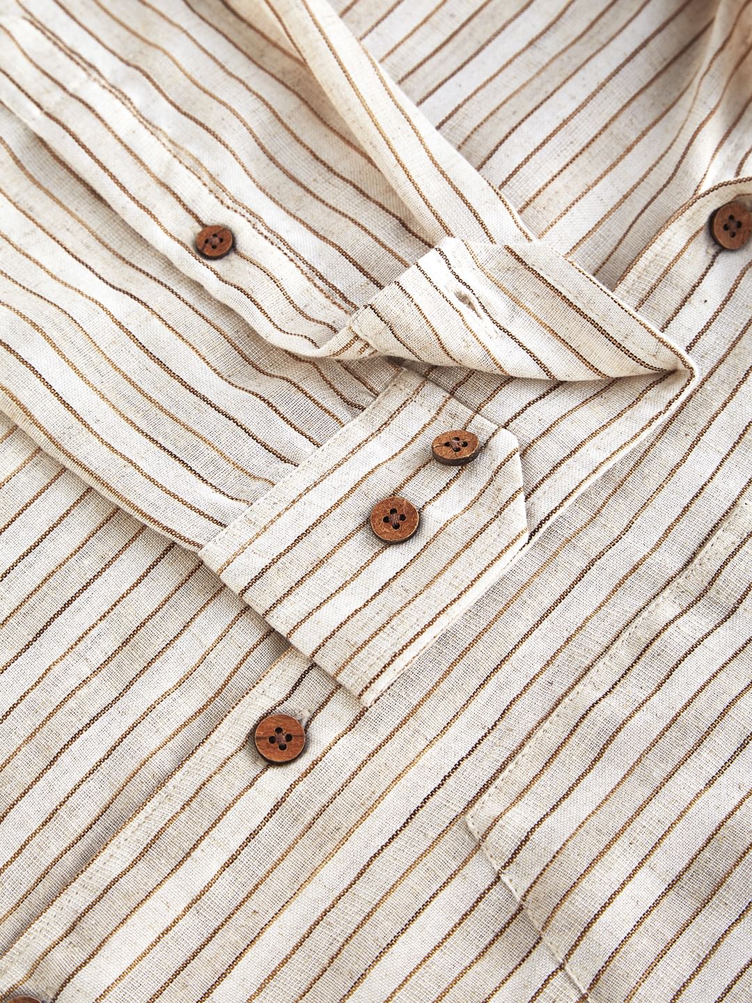 Linen Line Striped Beige Shirt - Image 3