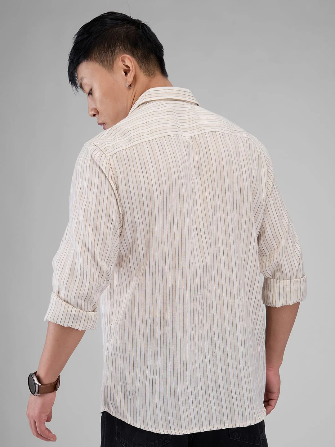 Linen Line Striped Beige Shirt - Image 7