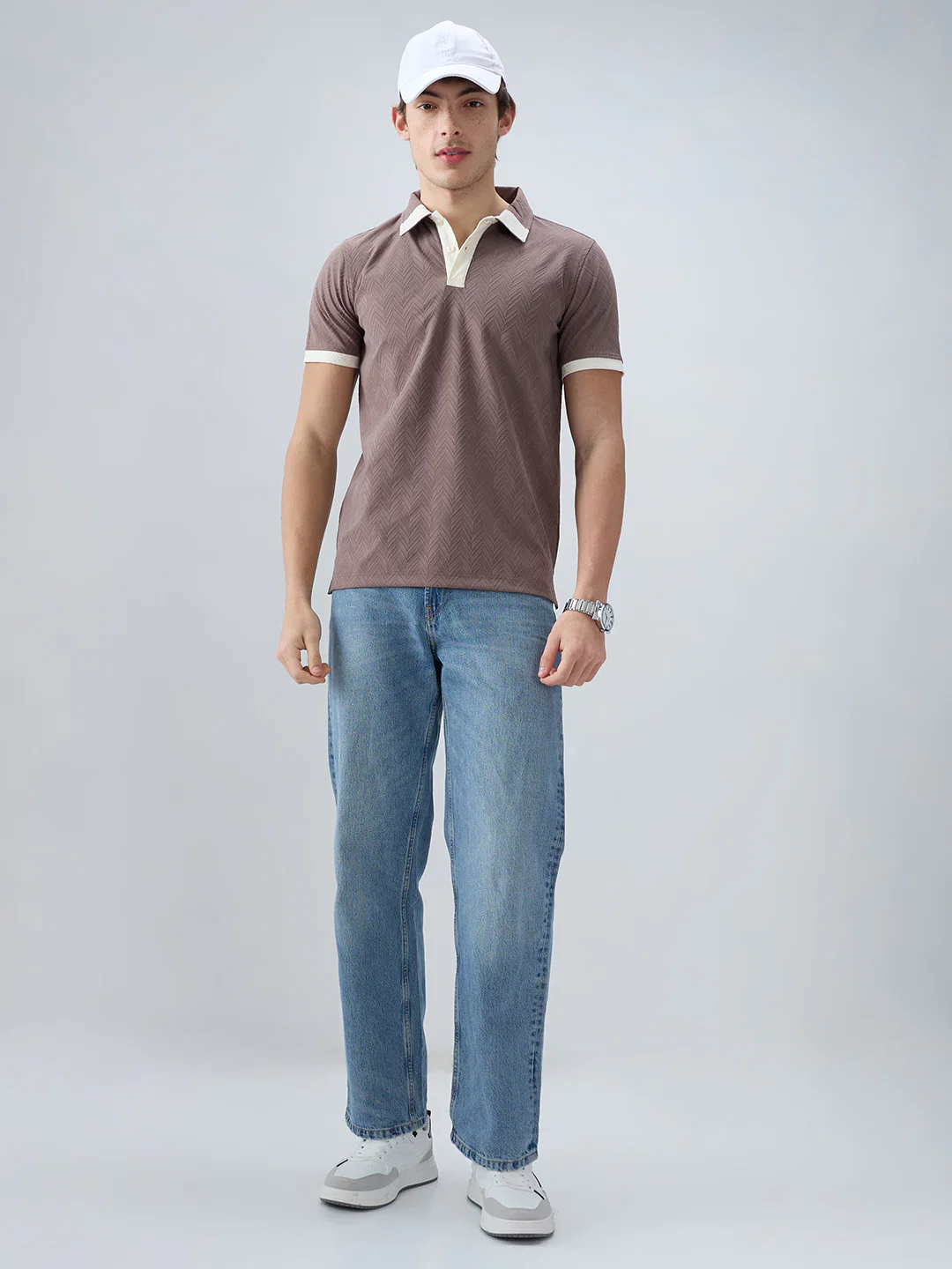 Liver Brown Chevron Contrast Polo Neck T-shirt - Image 8
