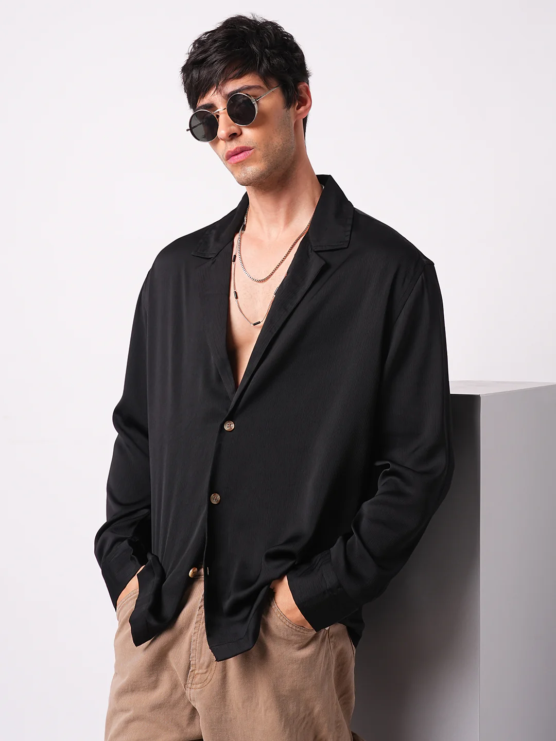 Low key Luxe Black Lapel Collar Oversized Shirt - Image 4