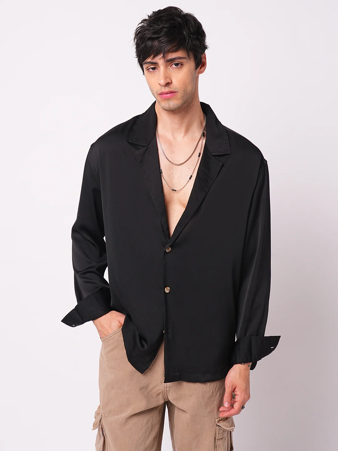 Low key Luxe Black Lapel Collar Oversized Shirt - Image 5