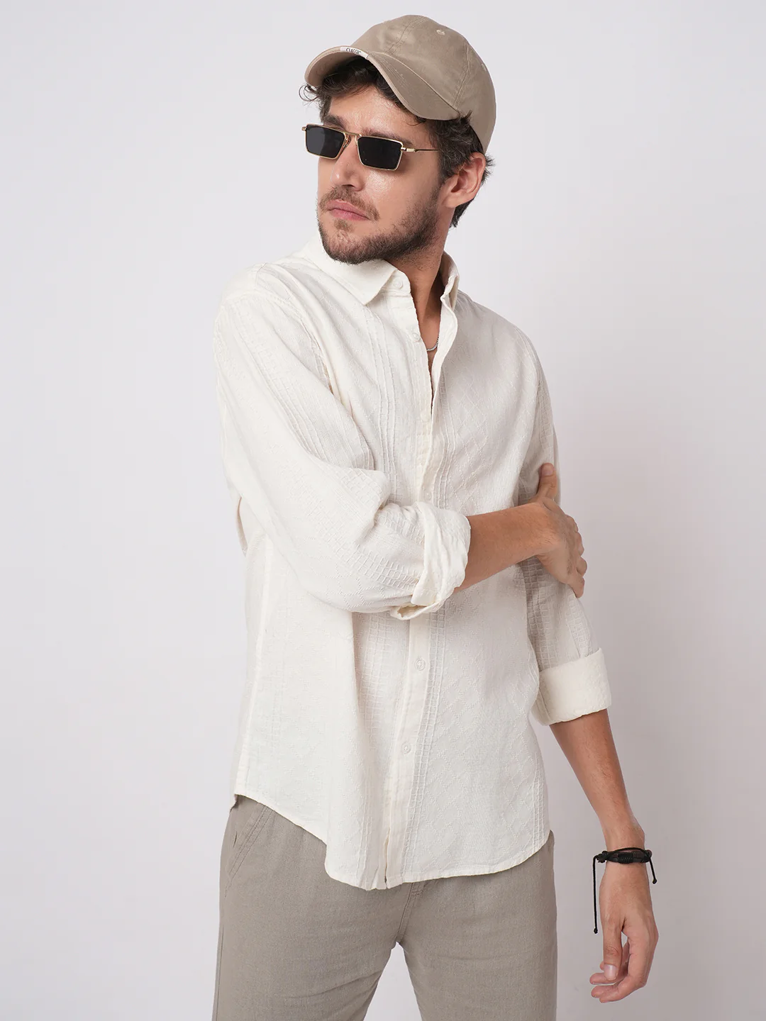 Lozenge Embroidered Ivory Shirt - Image 2