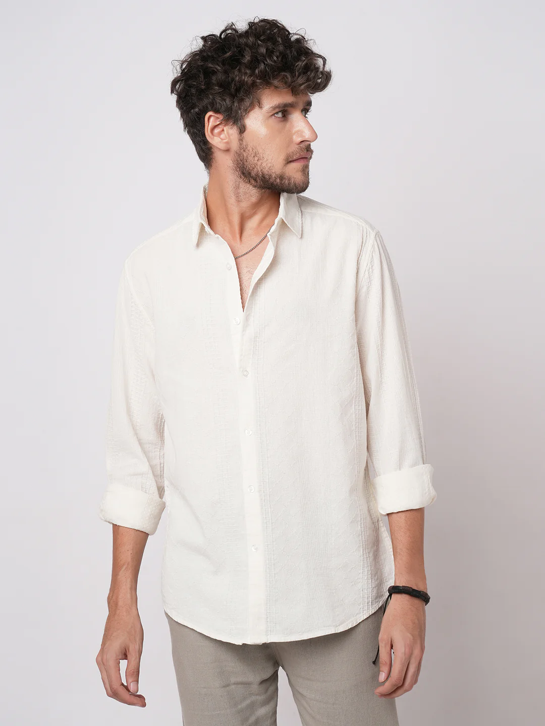 Lozenge Embroidered Ivory Shirt - Image 4