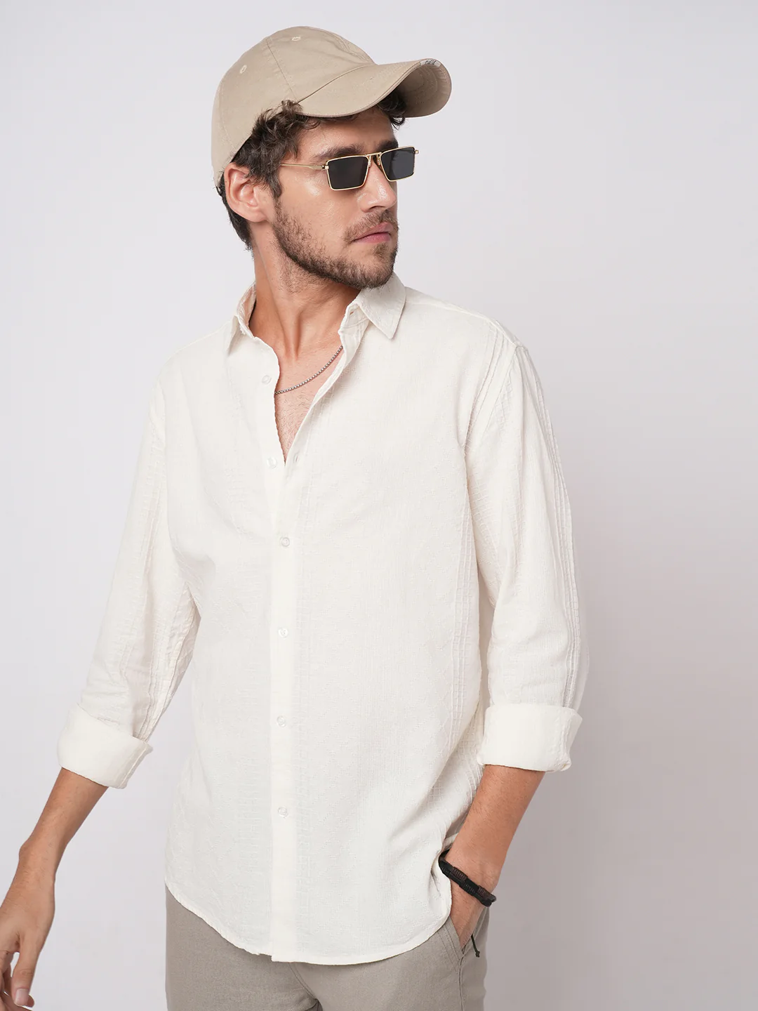 Lozenge Embroidered Ivory Shirt - Image 5