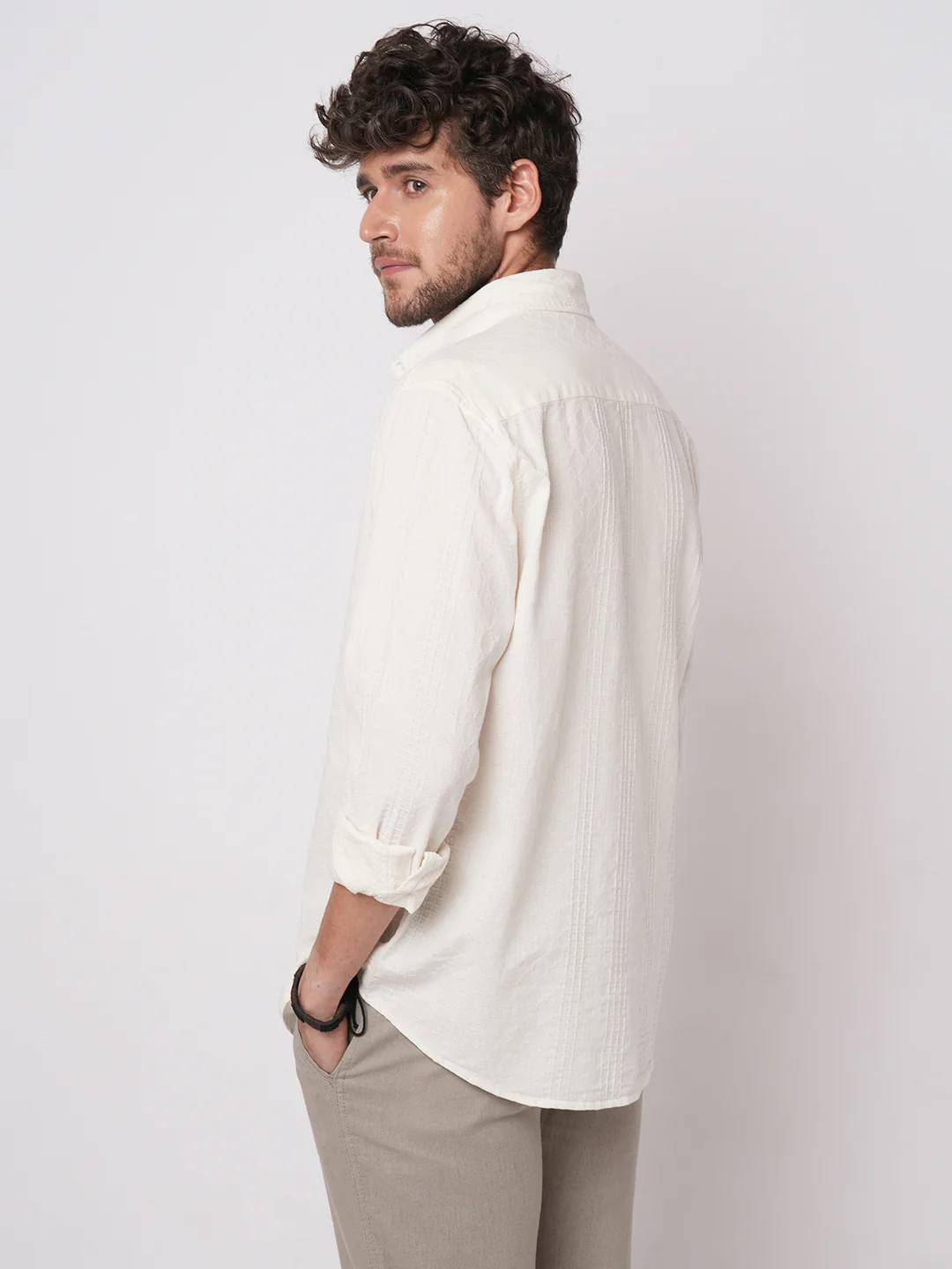 Lozenge Embroidered Ivory Shirt - Image 6