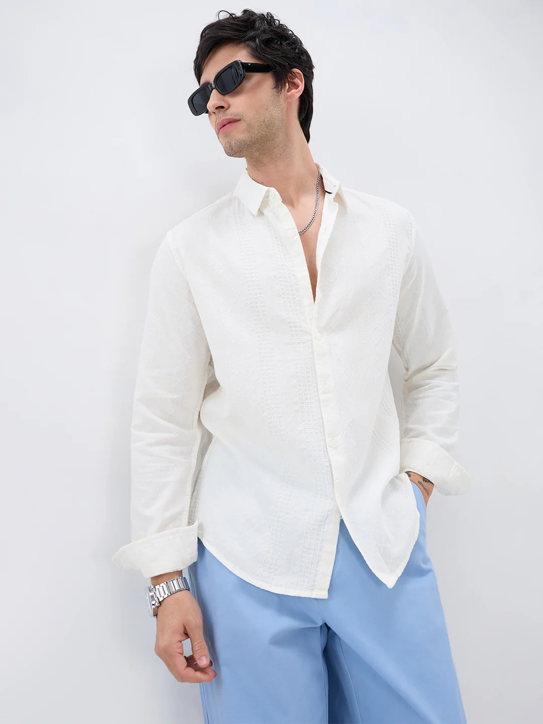 Lozenge Embroidered Ivory Shirt - Image 2