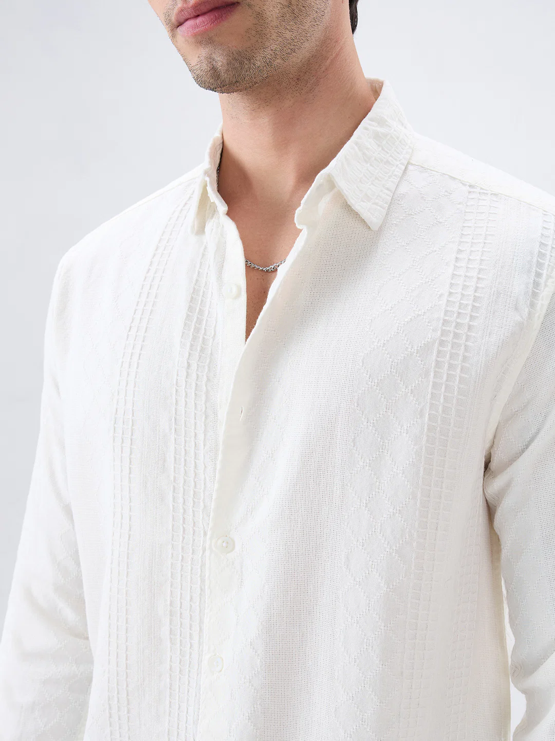 Lozenge Embroidered Ivory Shirt - Image 3