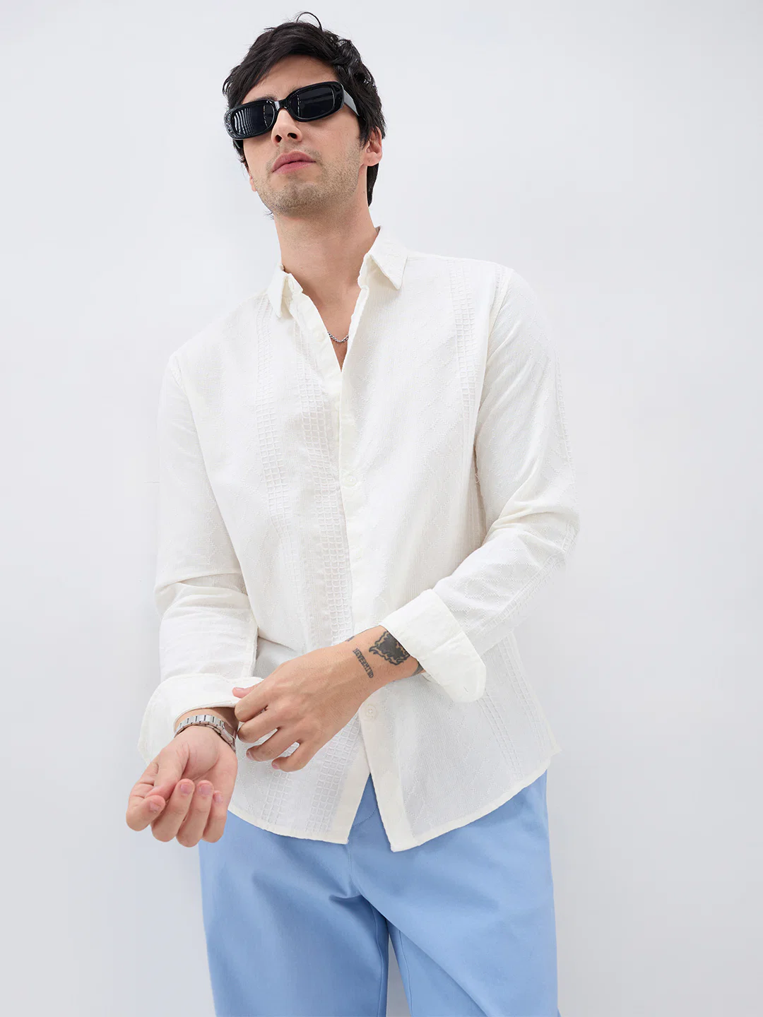 Lozenge Embroidered Ivory Shirt - Image 4