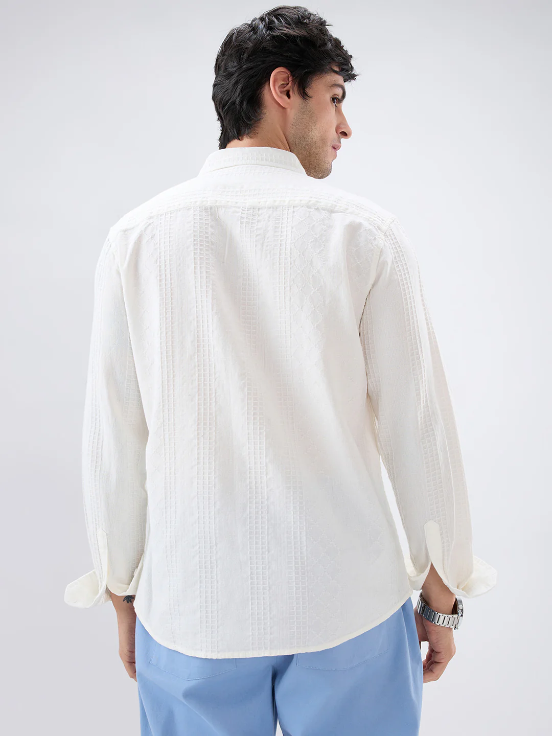 Lozenge Embroidered Ivory Shirt - Image 7