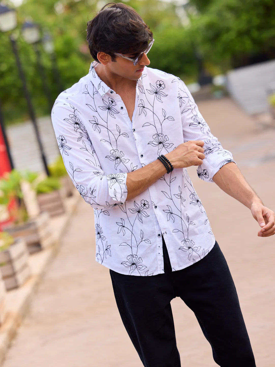 Lucullan Blooming Contrast Embroidered White Shirt - Image 2