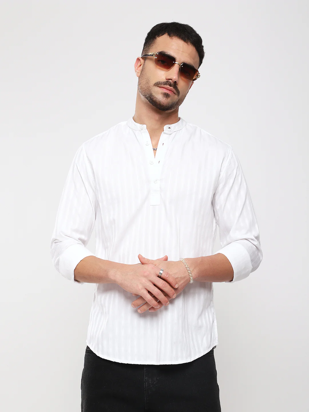 Luminous Pearl White Striped Kurta - Image 2