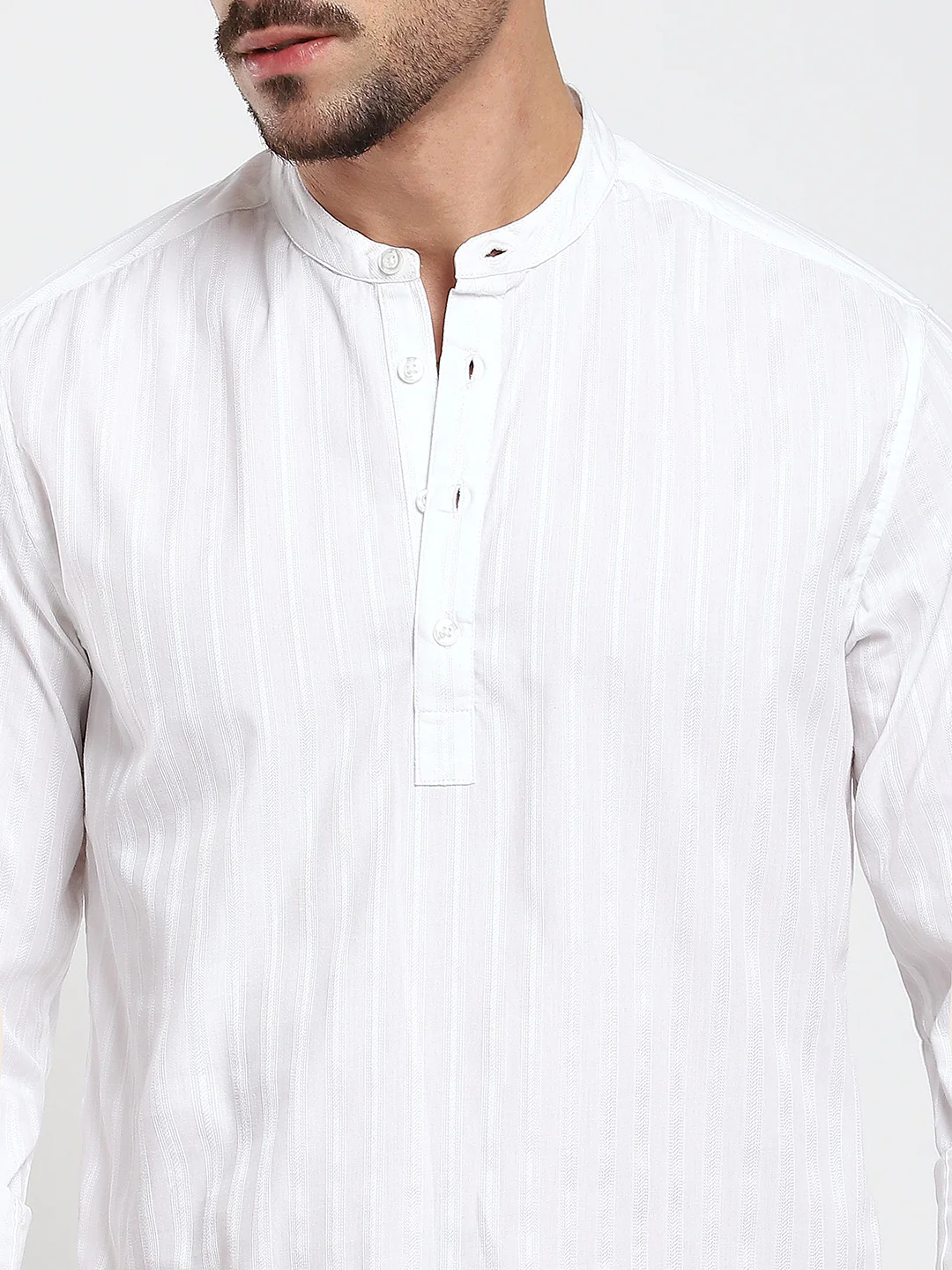 Luminous Pearl White Striped Kurta - Image 3