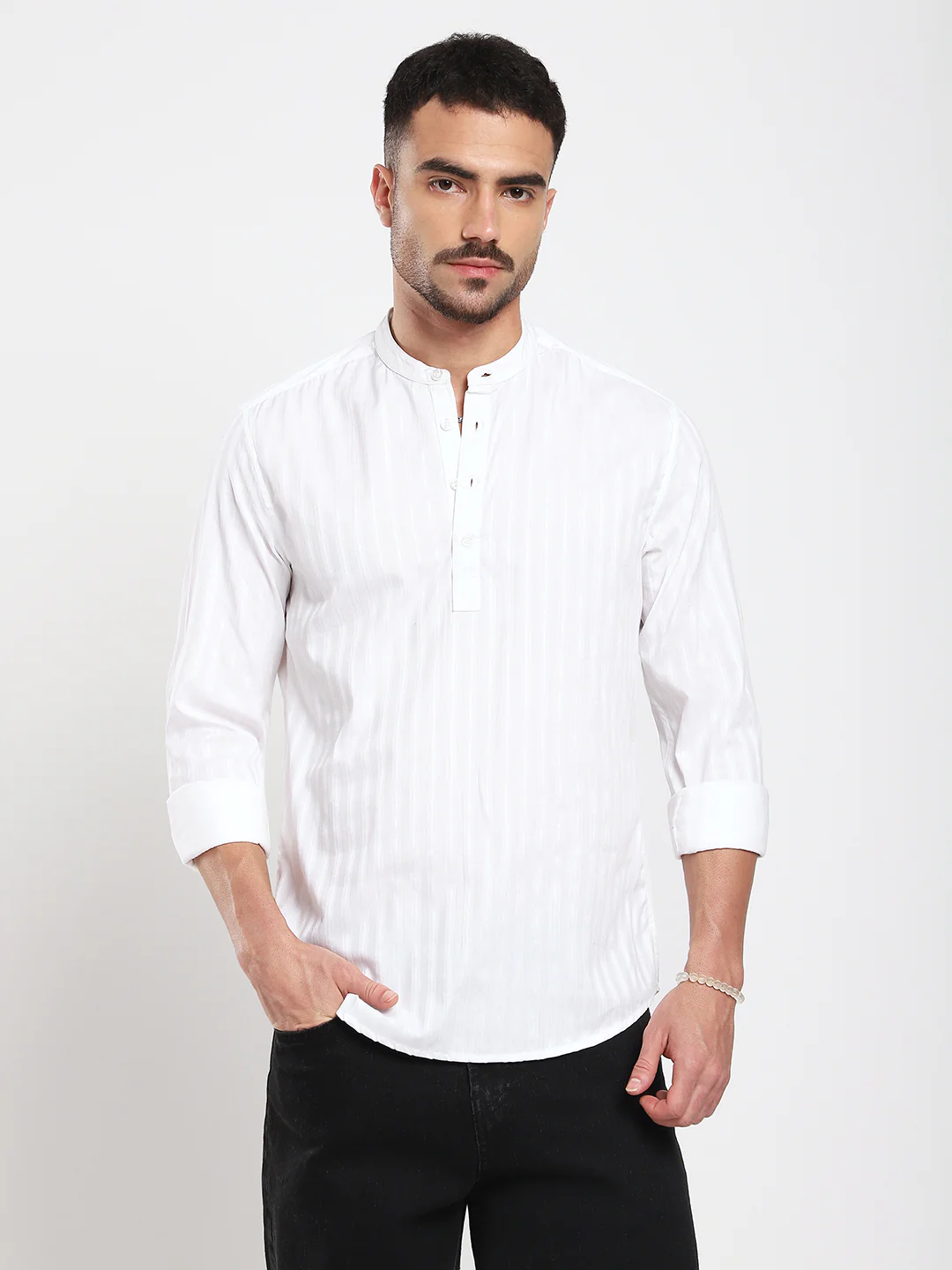 Luminous Pearl White Striped Kurta - Image 4