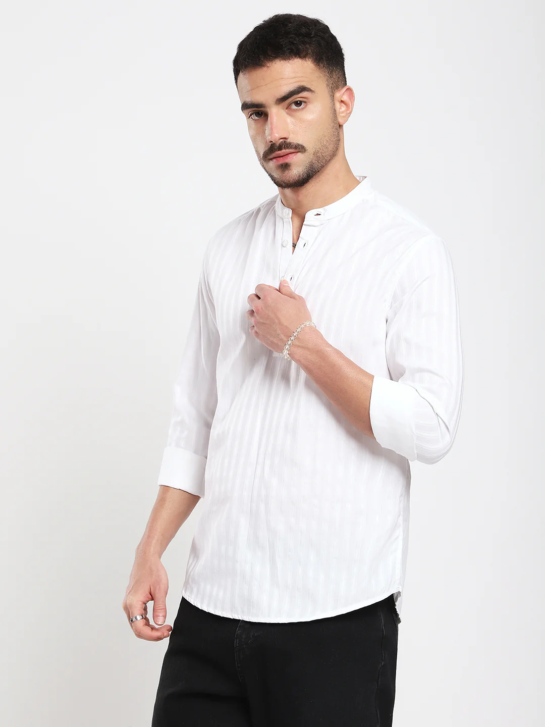 Luminous Pearl White Striped Kurta - Image 5