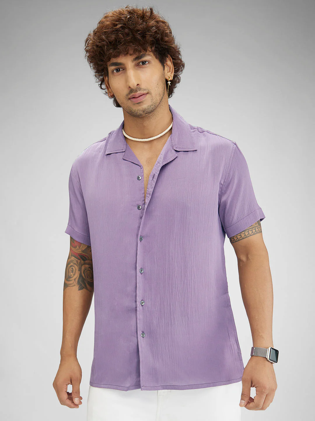 Lustrous Periwinkle Oversized Crepe Shirt - Image 4