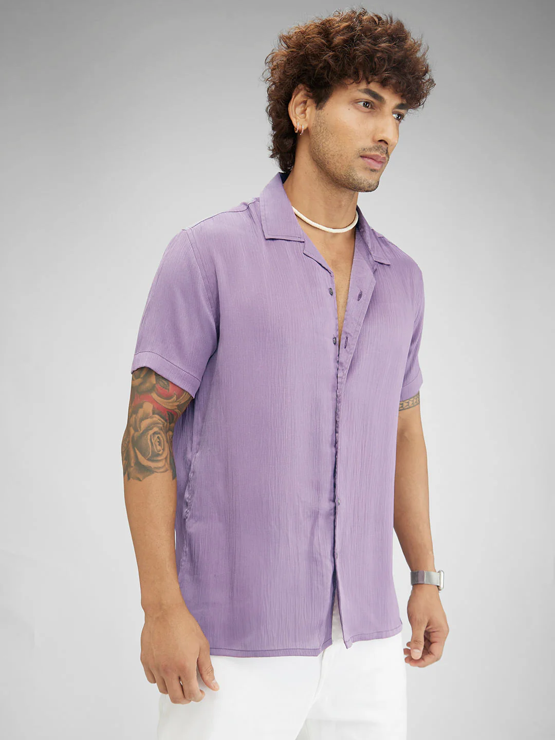 Lustrous Periwinkle Oversized Crepe Shirt - Image 5