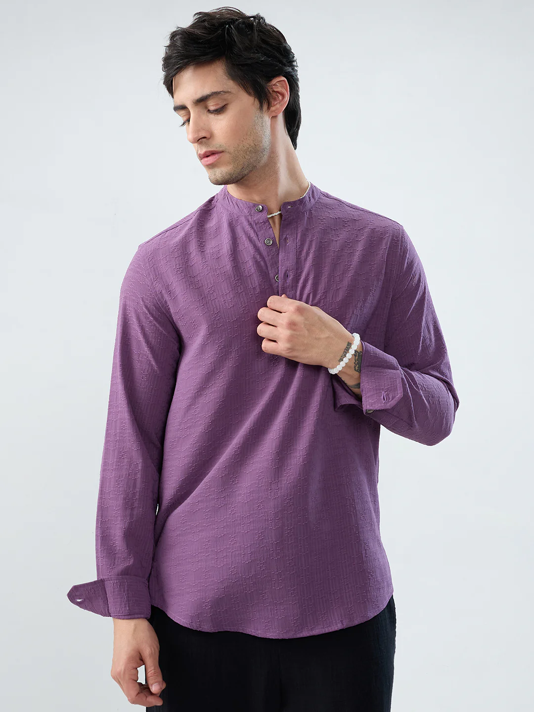 Luxury Purple Refined Textured Kurta - Image 4