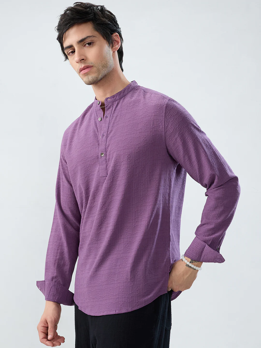 Luxury Purple Refined Textured Kurta - Image 6
