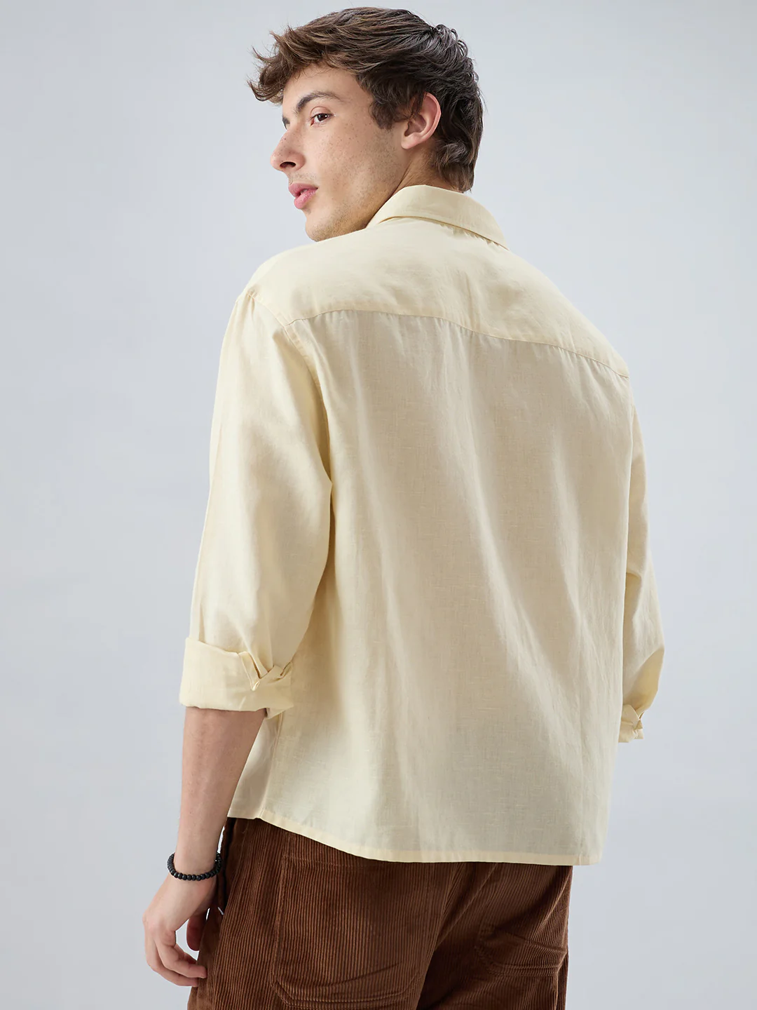 Luxe Butter Yellow Fine Sheer Linen Blend Boxy Fit Crop Shirt - Image 6