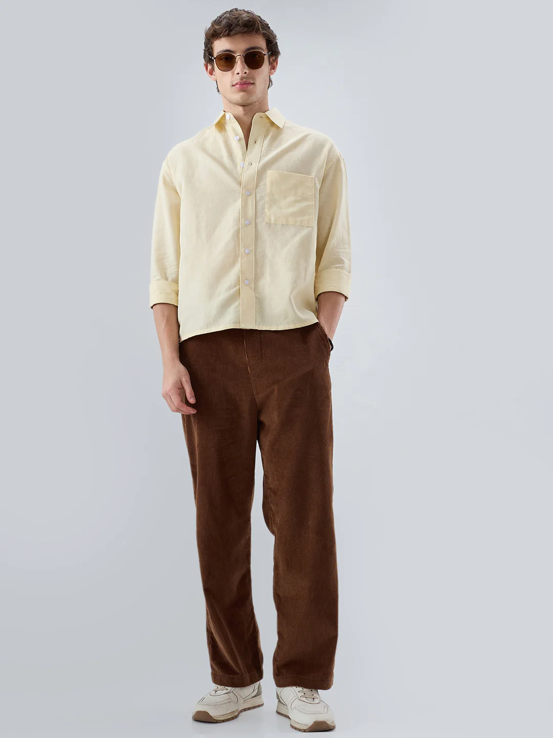 Luxe Butter Yellow Fine Sheer Linen Blend Boxy Fit Crop Shirt - Image 7
