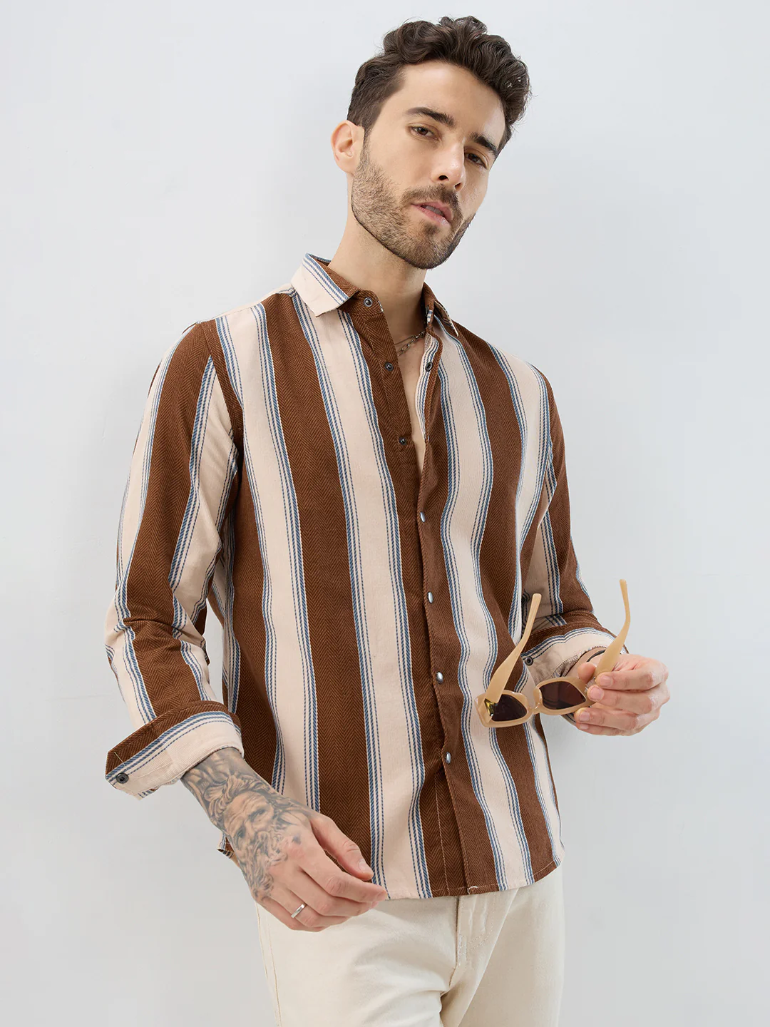 Luxe Meadow Weave Herringbone Multi Striped Corduroy Shirt - Image 2