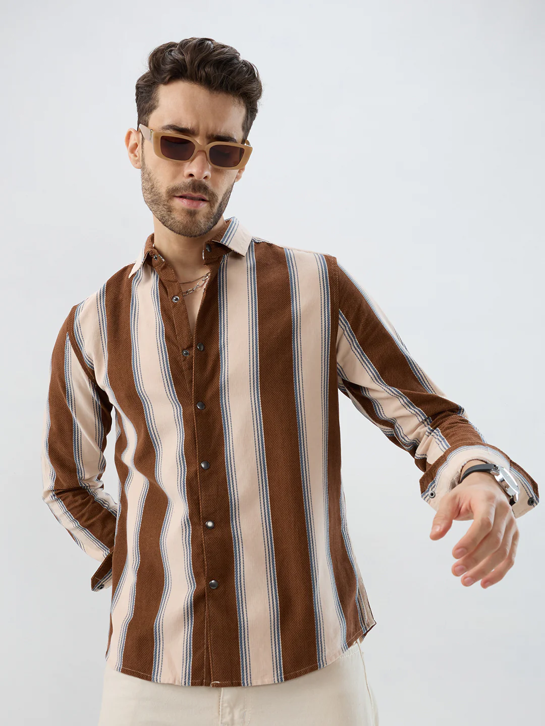 Luxe Meadow Weave Herringbone Multi Striped Corduroy Shirt - Image 4