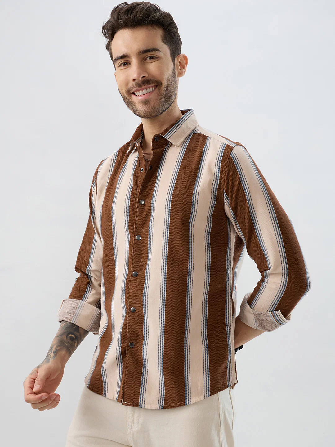 Luxe Meadow Weave Herringbone Multi Striped Corduroy Shirt - Image 5