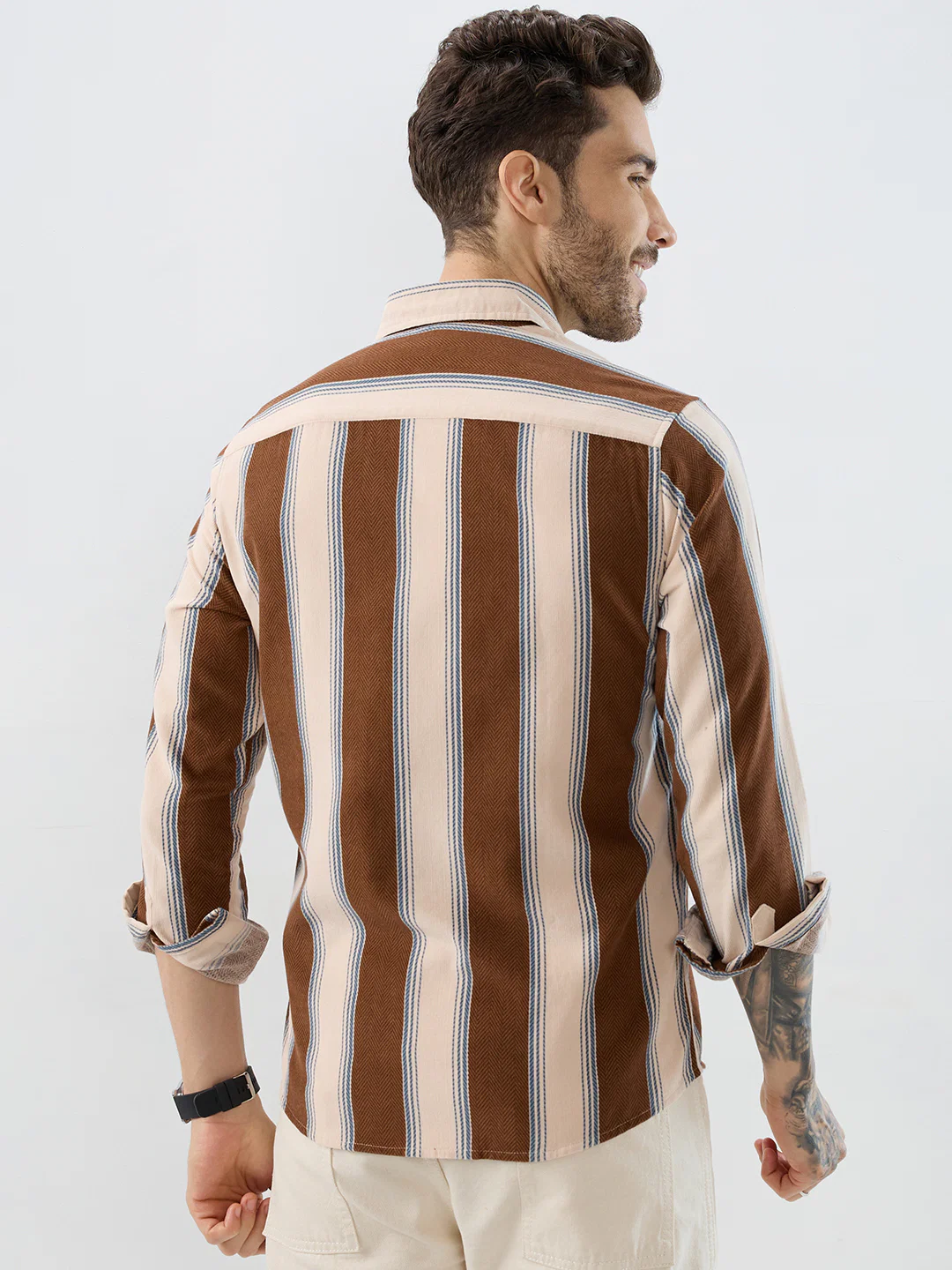 Luxe Meadow Weave Herringbone Multi Striped Corduroy Shirt - Image 6