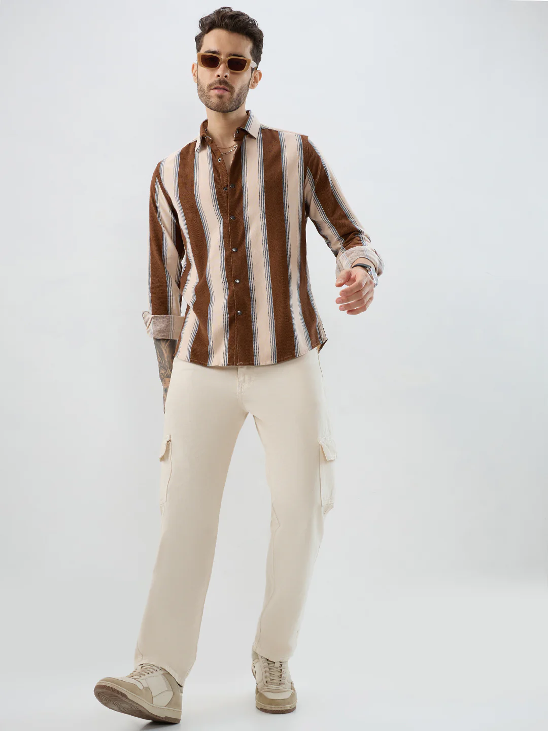 Luxe Meadow Weave Herringbone Multi Striped Corduroy Shirt - Image 7
