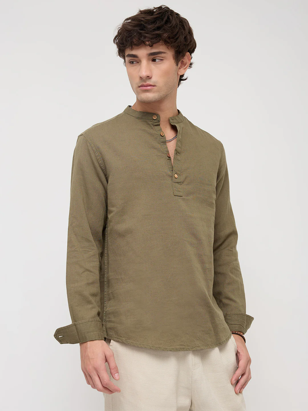 Luxe Olive Fine Sheer Linen Blend Kurta - Image 6