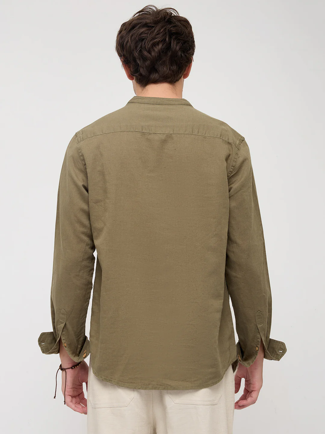 Luxe Olive Fine Sheer Linen Blend Kurta - Image 7