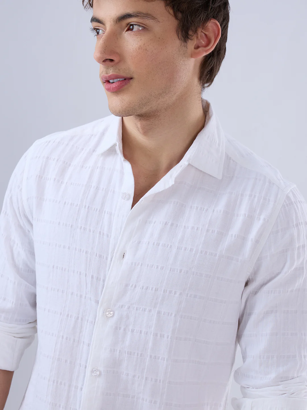 Luxe Pearl White Double Coth Seersucker Checked Shirt - Image 3