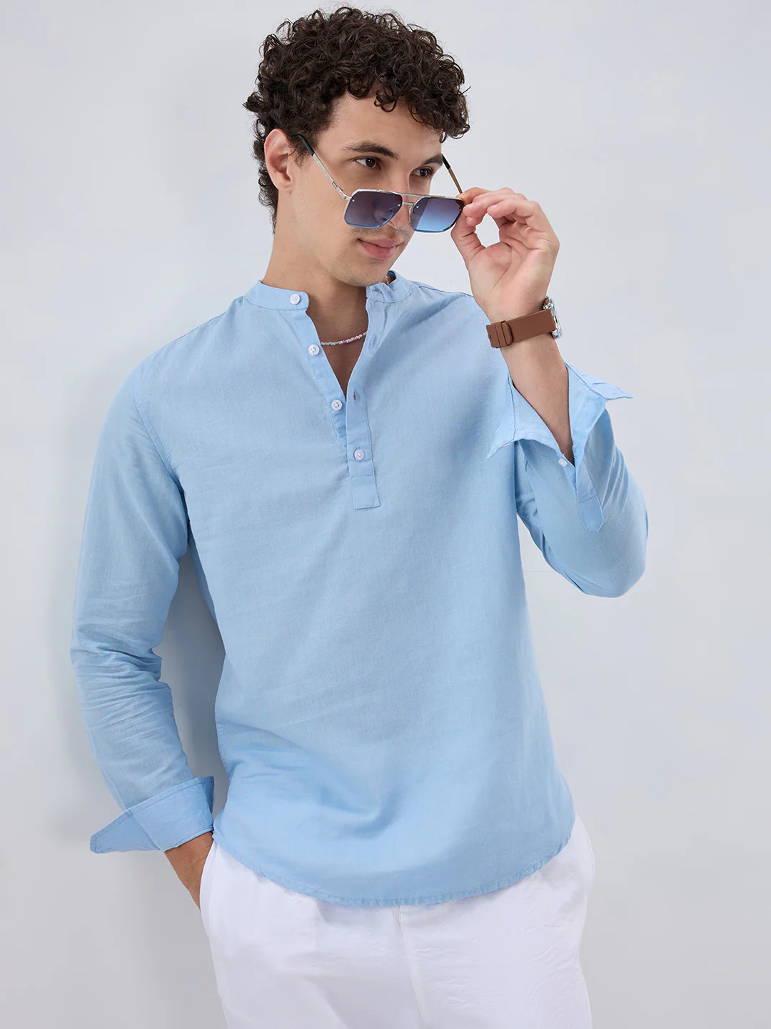 Luxe Sky Blue Linen Blend Kurta