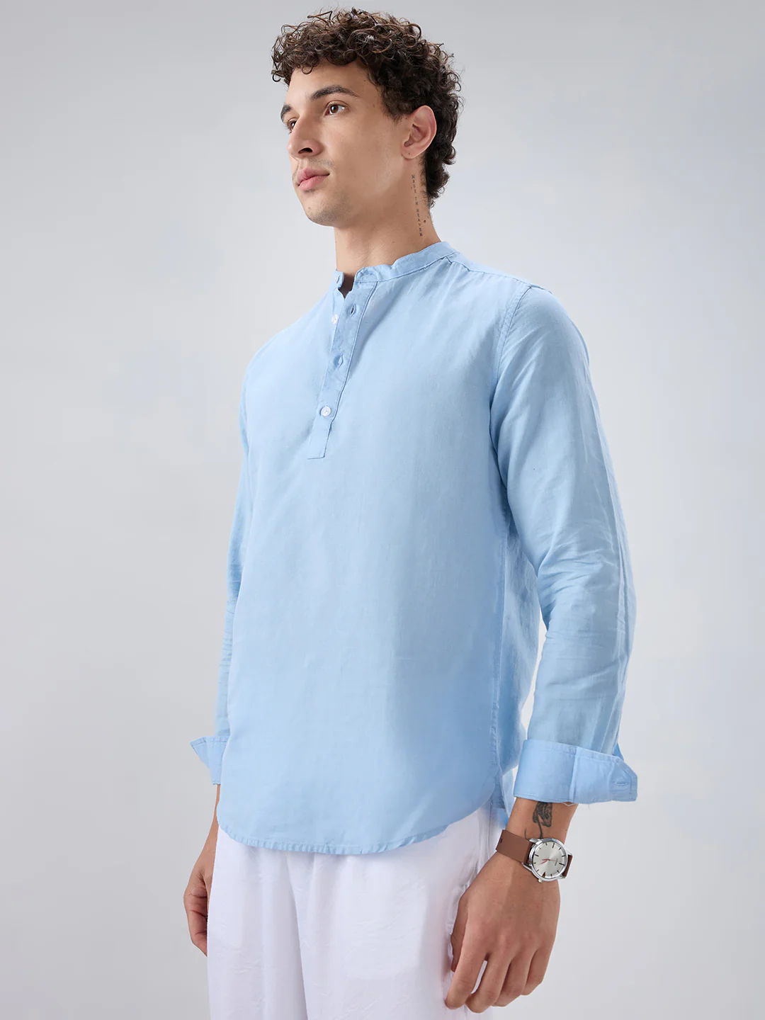 Luxe Sky Blue Linen Blend Kurta - Image 5