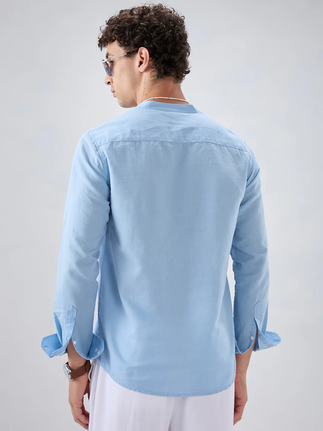 Luxe Sky Blue Linen Blend Kurta - Image 6