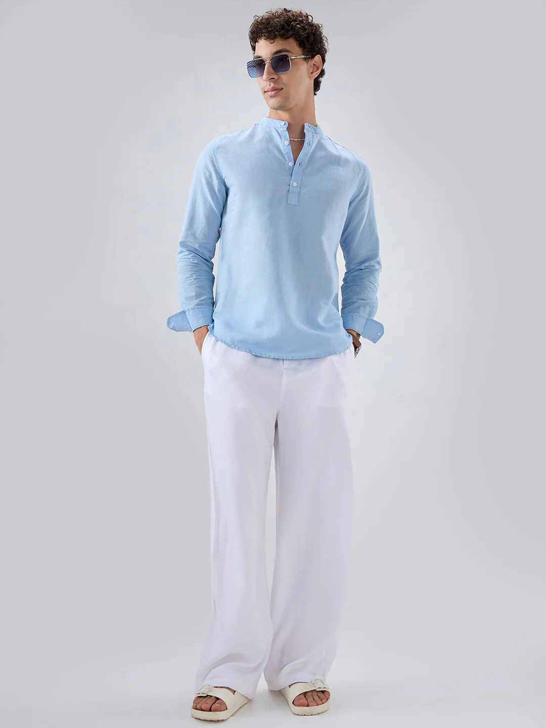 Luxe Sky Blue Linen Blend Kurta - Image 7