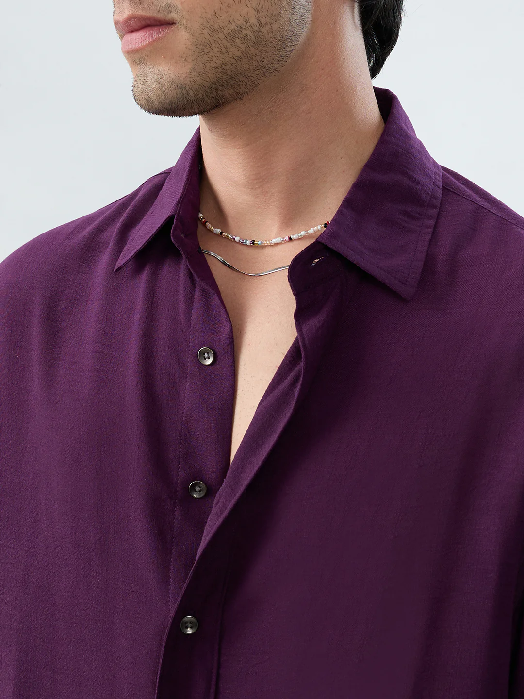 Majestic Purple Soft Sheer Boxy Fit Crop Shirt - Image 3