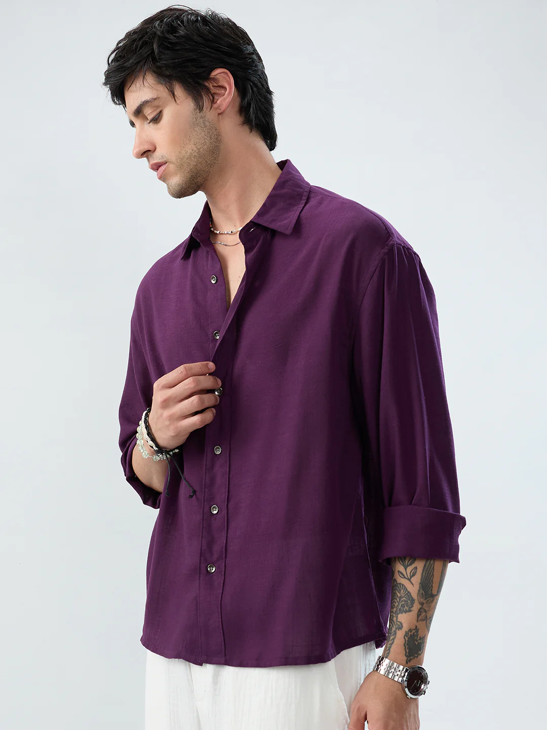 Majestic Purple Soft Sheer Boxy Fit Crop Shirt - Image 6