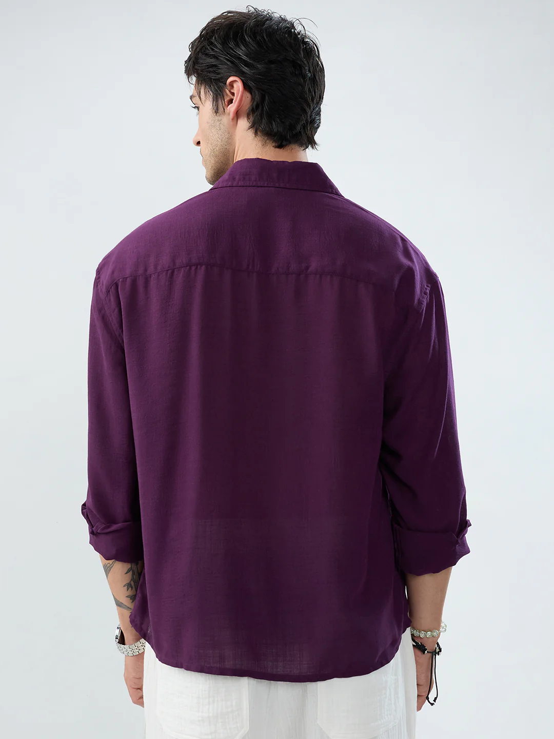 Majestic Purple Soft Sheer Boxy Fit Crop Shirt - Image 7