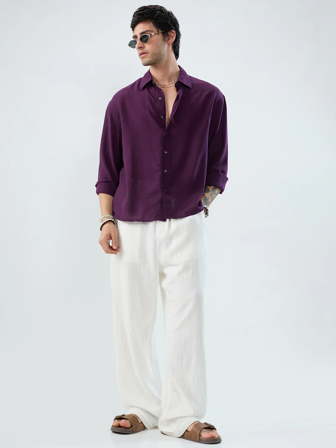 Majestic Purple Soft Sheer Boxy Fit Crop Shirt - Image 8