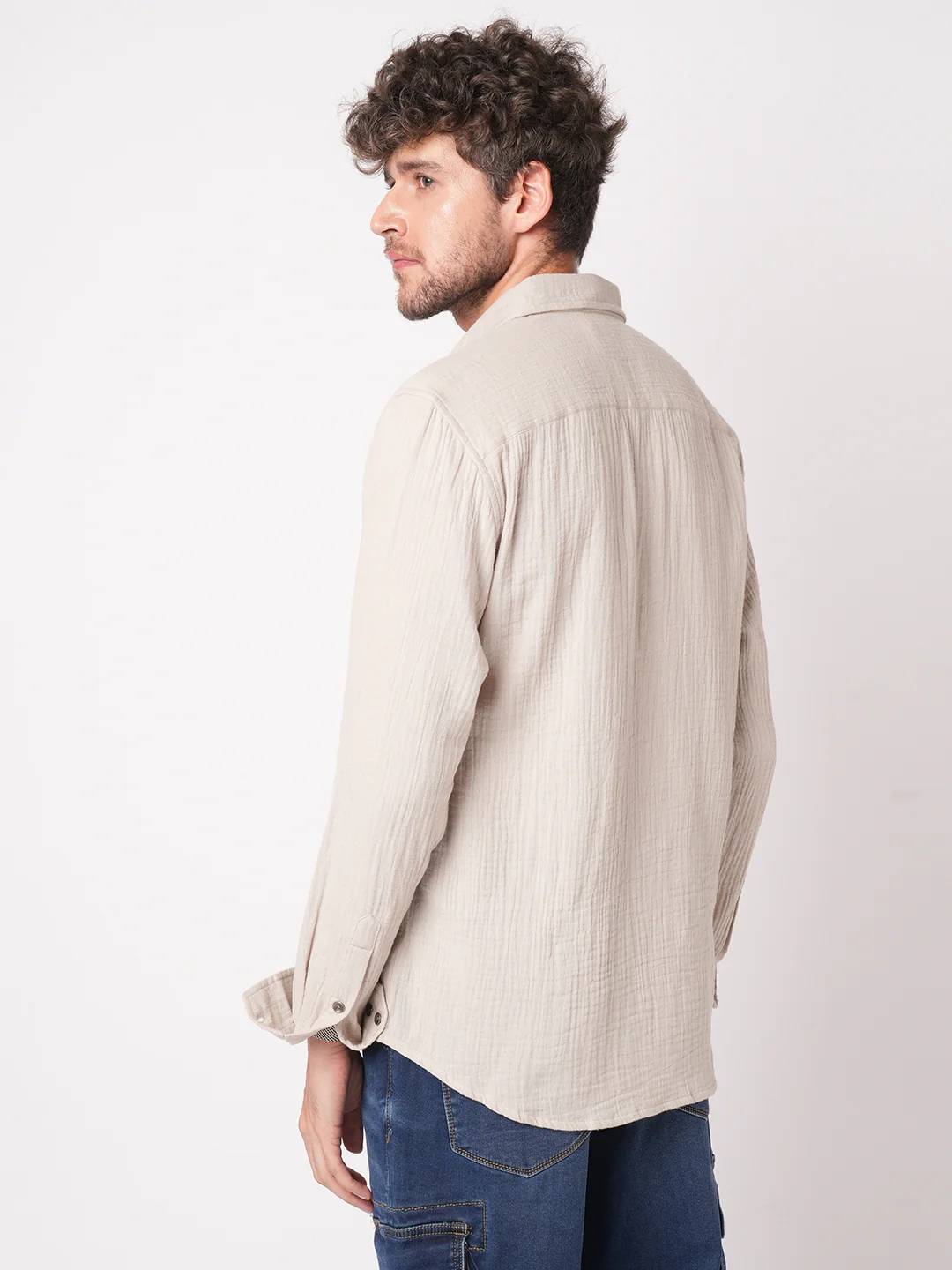 Malibu Beige Double Cloth Crinkled Shirt - Image 7
