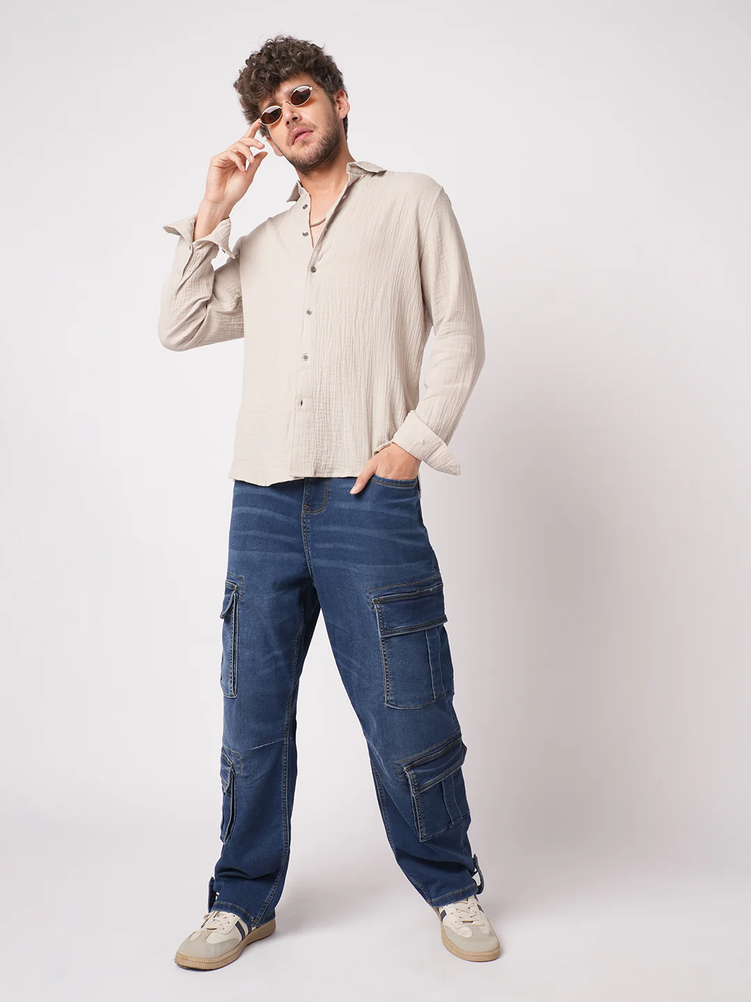 Malibu Beige Double Cloth Crinkled Shirt - Image 8