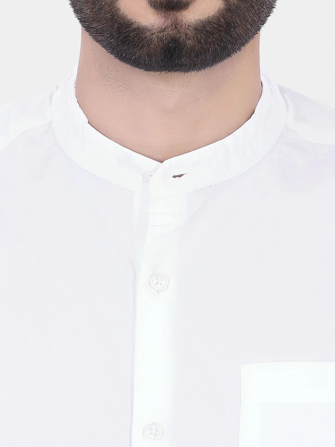 Mandarin Collar White Solid Shirt - Image 2